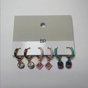 Gold pink and blue hoop hanging gem BP Earrings